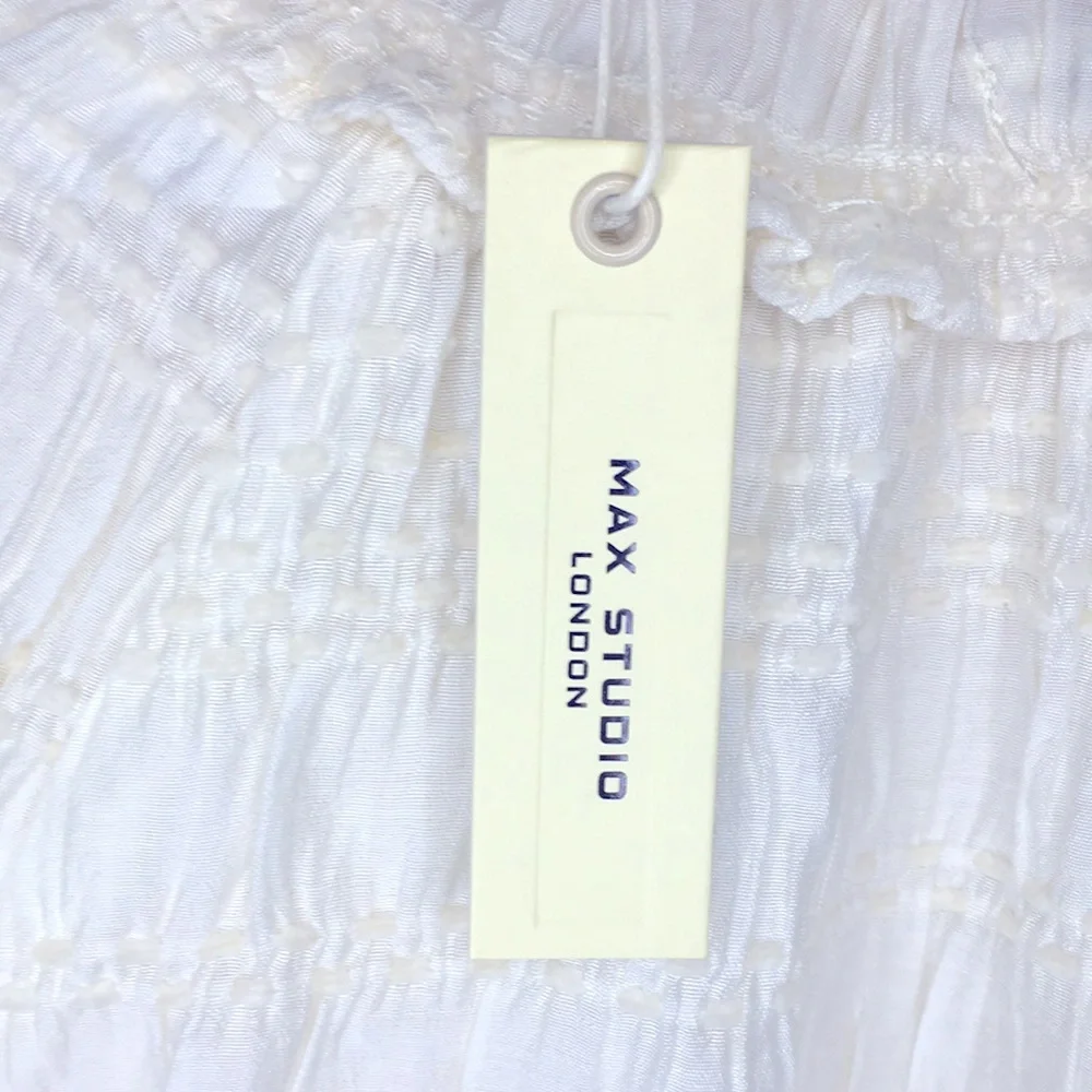 NWT✨ Max Studio London Puff Sleeve Tie Neck Gathered Elegant Cream Blouse Sm! - Picture 10 of 10